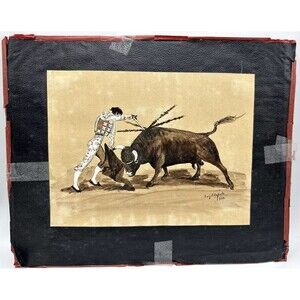 Angel Zapata Bull Fighter Watercolor Sepia Drawing 1959 Signed Bullfighting (#3)
